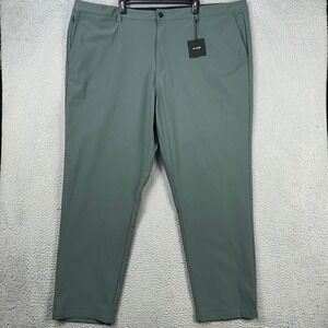 01.Algo Performance Mens Chino Golf Pants 44‎ Green Straight Leg Flat Front NEW